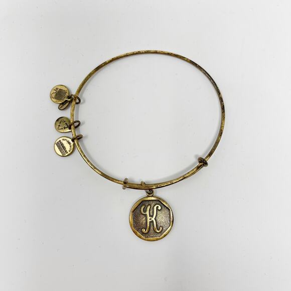Alex and Ani Initial K Charm Bangle Bracelet Gold Finish Brass - Picture 1 of 6